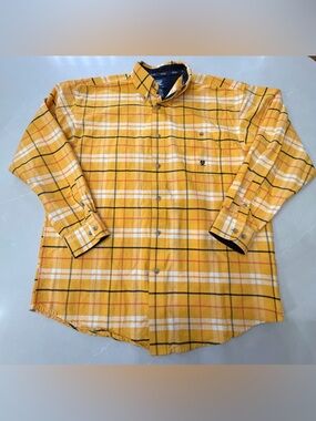 Wrangler 20X Yellow Plaid Button-Down Shirt, L